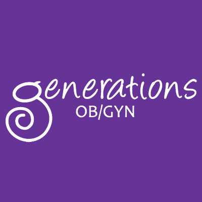 Logo of Generations OB/GYN on a purple background. The word "generations" is written in white, lowercase, cursive letters, with a stylized "g" resembling a spiral. Below "generations," "OB/GYN" is written in uppercase, sans-serif font. | Studio 99 Multimedia